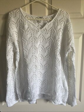 White V-Neck Openwork Knit Sweater